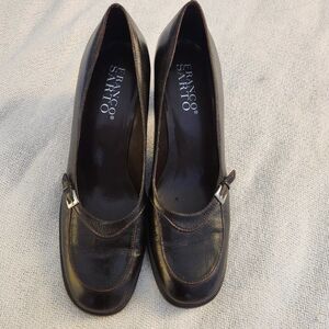 Franco Sarto Brown Brazil Distressed Mottled Leather Heels 8 M Buckle Academia